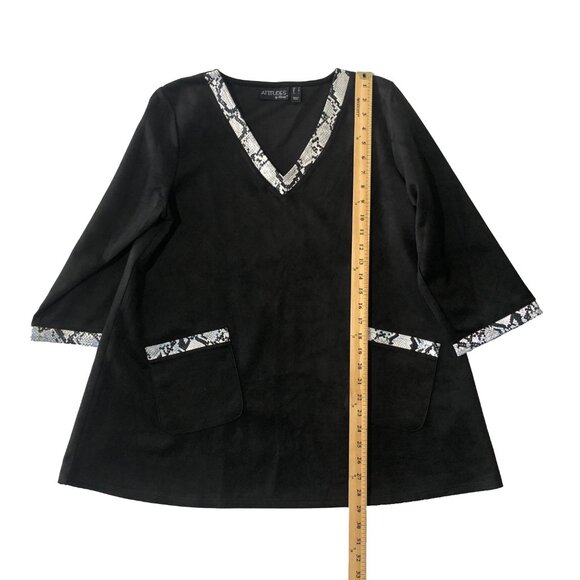 Attitudes by Renee Womens Black M Faux Suede Snake Trim 3/4 Sleeve Loose Top - Picture 2 of 8